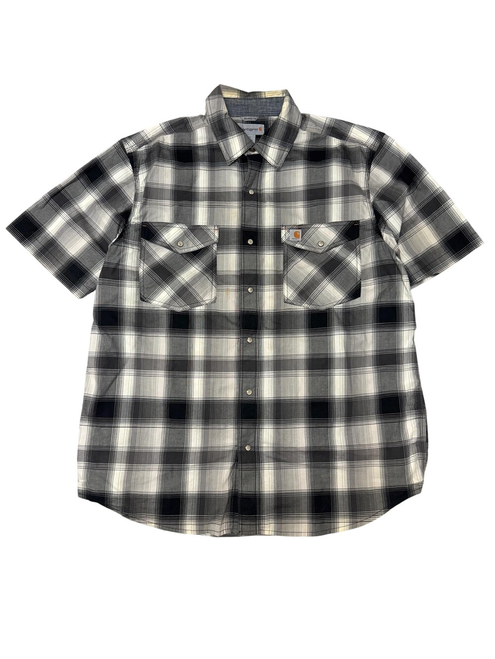 Carhartt Shirt Mens Large Gray Plaid Relaxed Short Sleeve Button Front Workwear